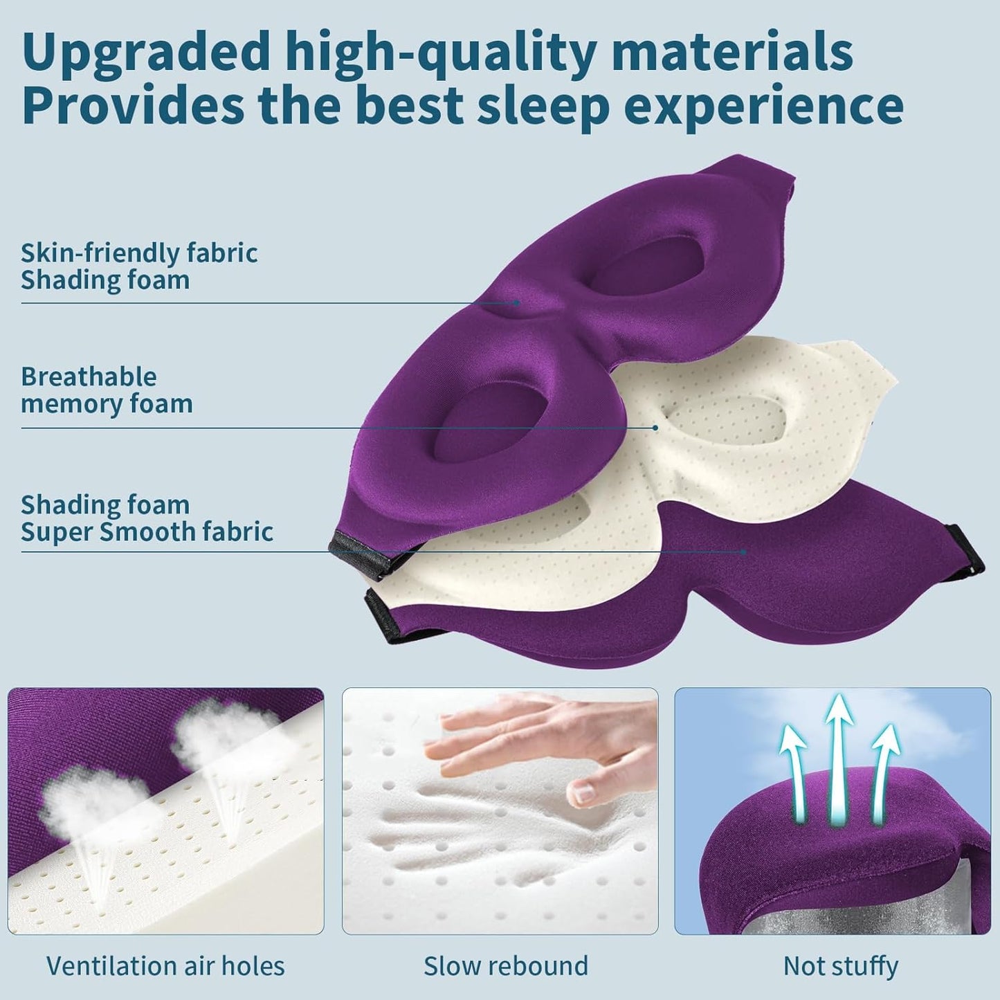 3D Sleep Mask for Side Sleeper, Light Blocking Sleeping Eye Mask for Women Men, Contoured Cup Night Blindfold, Luxury Eye Cover Eye Shade with Adjustable Strap for Travel, Nap, Purple