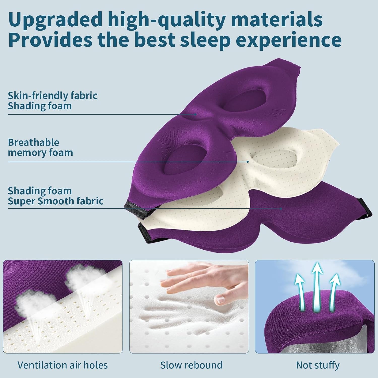 3D Sleep Mask for Side Sleeper, Light Blocking Sleeping Eye Mask for Women Men, Contoured Cup Night Blindfold, Luxury Eye Cover Eye Shade with Adjustable Strap for Travel, Nap, Purple