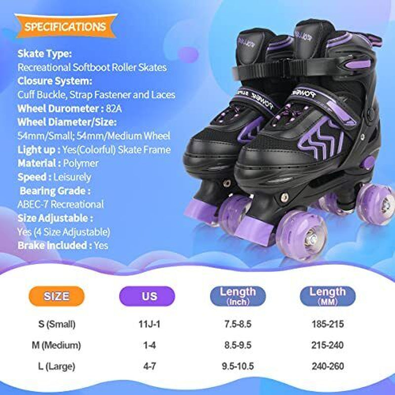 Kids Roller Skates for Boys Adjustable Roller Skates for Men Women Large Purple