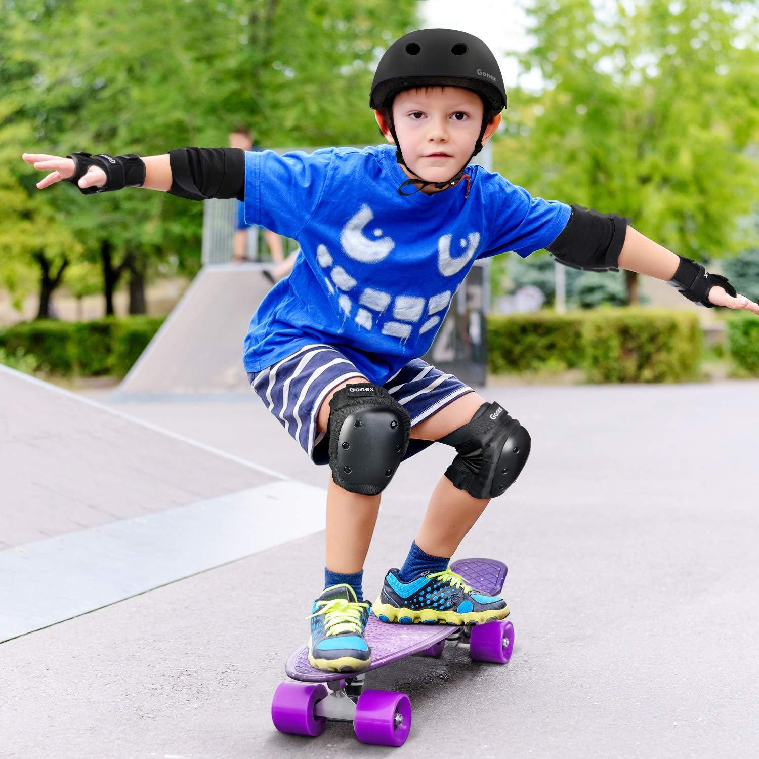 Knee Pads Elbow Pads with Wrist Guards, Kids Youth Adult Skateboard Skate Pads 3 in 1 Protective Gear Set for Skateboarding Skating Roller Skating Scooter Cycling Biking Bicycle, Black L
