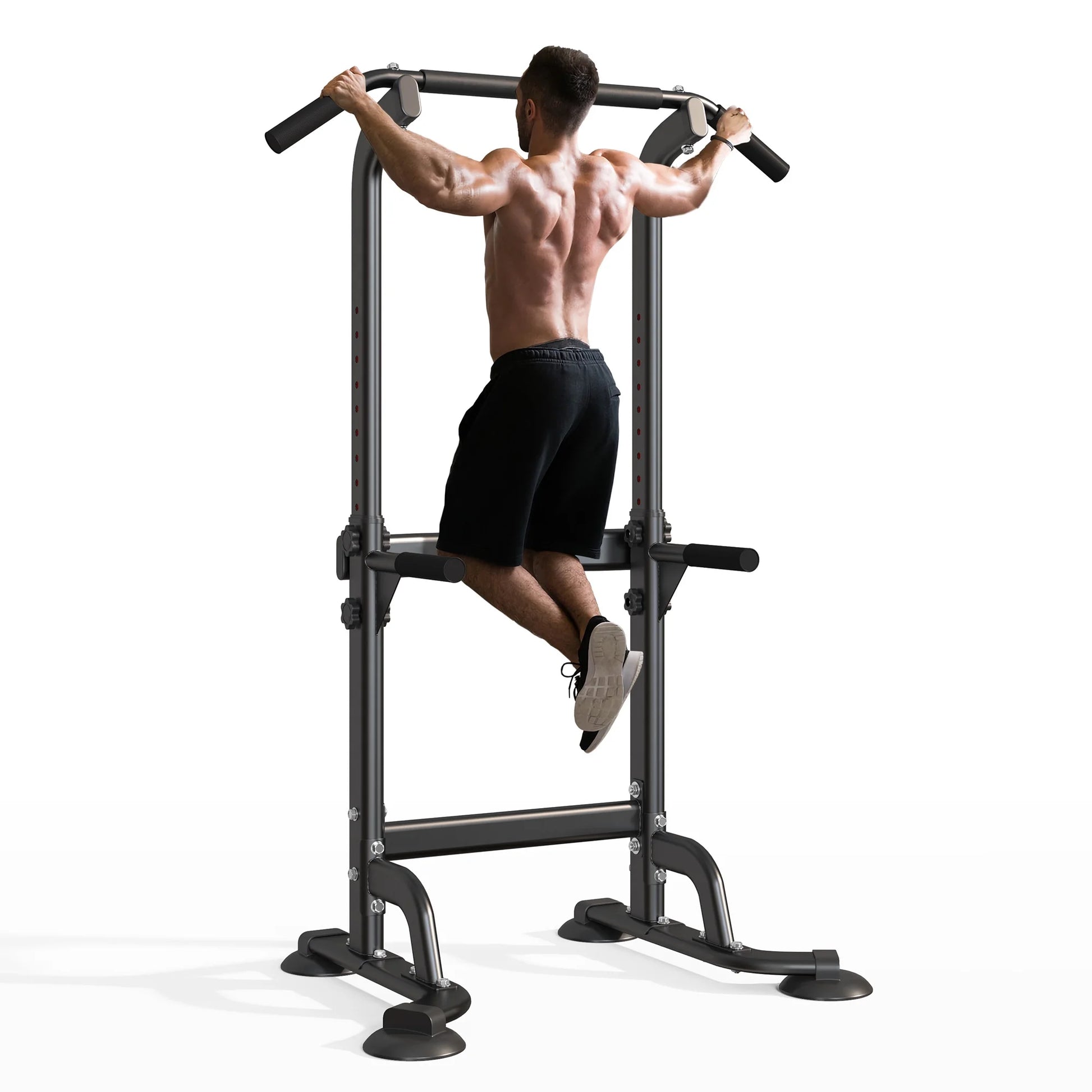 Adjustable Height Power Tower Pull Up Bar for Ultimate Strength Training – Black