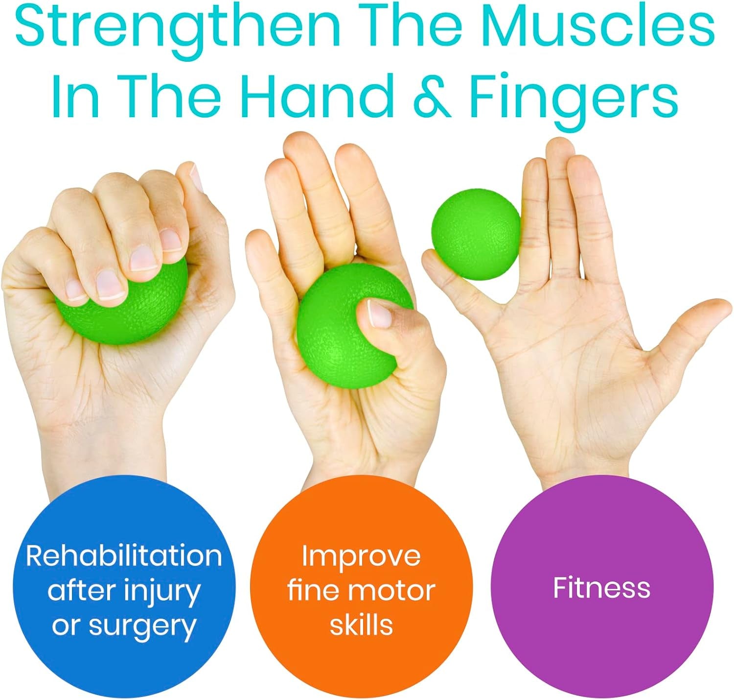 Squeeze Balls for Hand Therapy, Exercise, Arthritis (W/ Rehab Video App) - Grip Strengthener Occupational Equipment for Finger, Wrist, Carpal Tunnel, Pain Relief, Stress - Resistance Strength Squeezing Egg Trainer