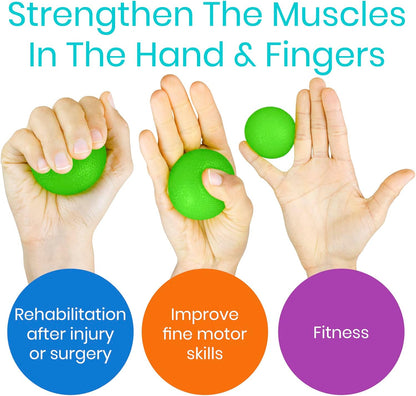 Squeeze Balls for Hand Therapy, Exercise, Arthritis (W/ Rehab Video App) - Grip Strengthener Occupational Equipment for Finger, Wrist, Carpal Tunnel, Pain Relief, Stress - Resistance Strength Squeezing Egg Trainer