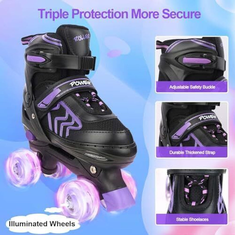Kids Roller Skates for Boys Adjustable Roller Skates for Men Women Large Purple