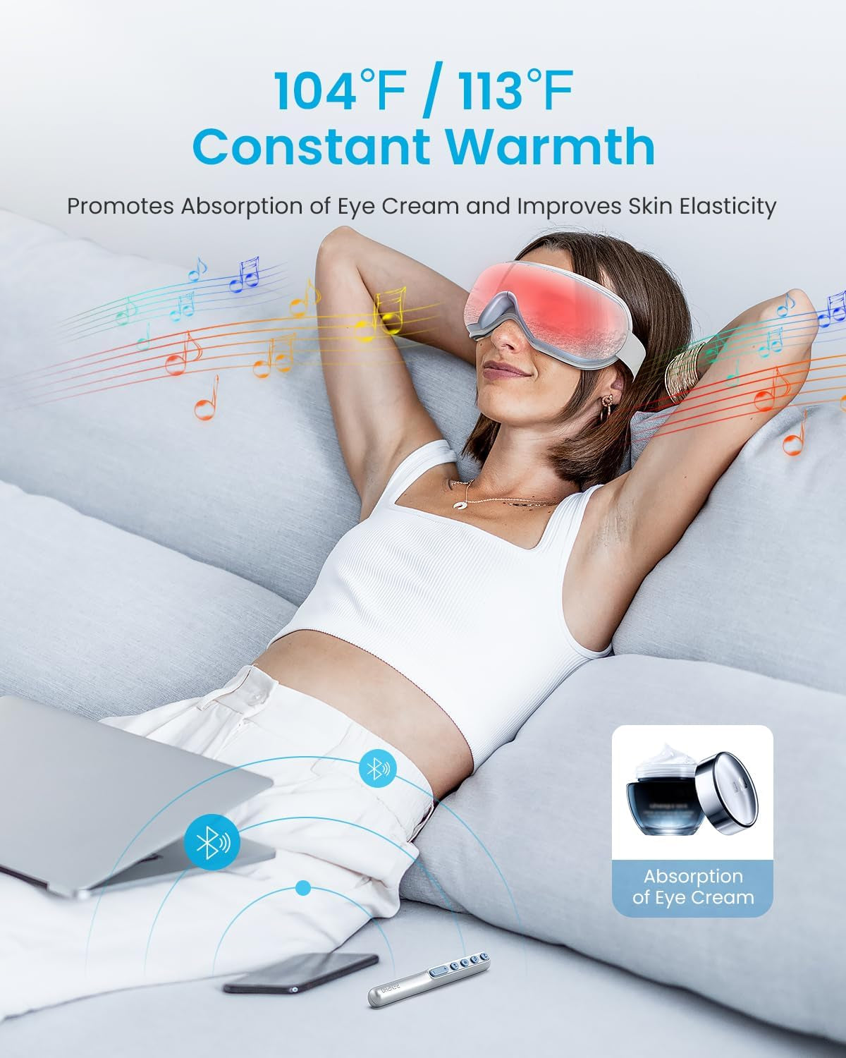 FSA HSA Eyeris1 Eye Massager, Birthday Valentine'S Day Gifts, Migraine Massager with Remote, Compression, Silent Mode, Bluetooth, Heated Eye Mask for Eye Strain Relief, Stye Eye, Improve Sleep