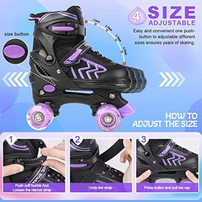 Kids Roller Skates for Boys Adjustable Roller Skates for Men Women Large Purple
