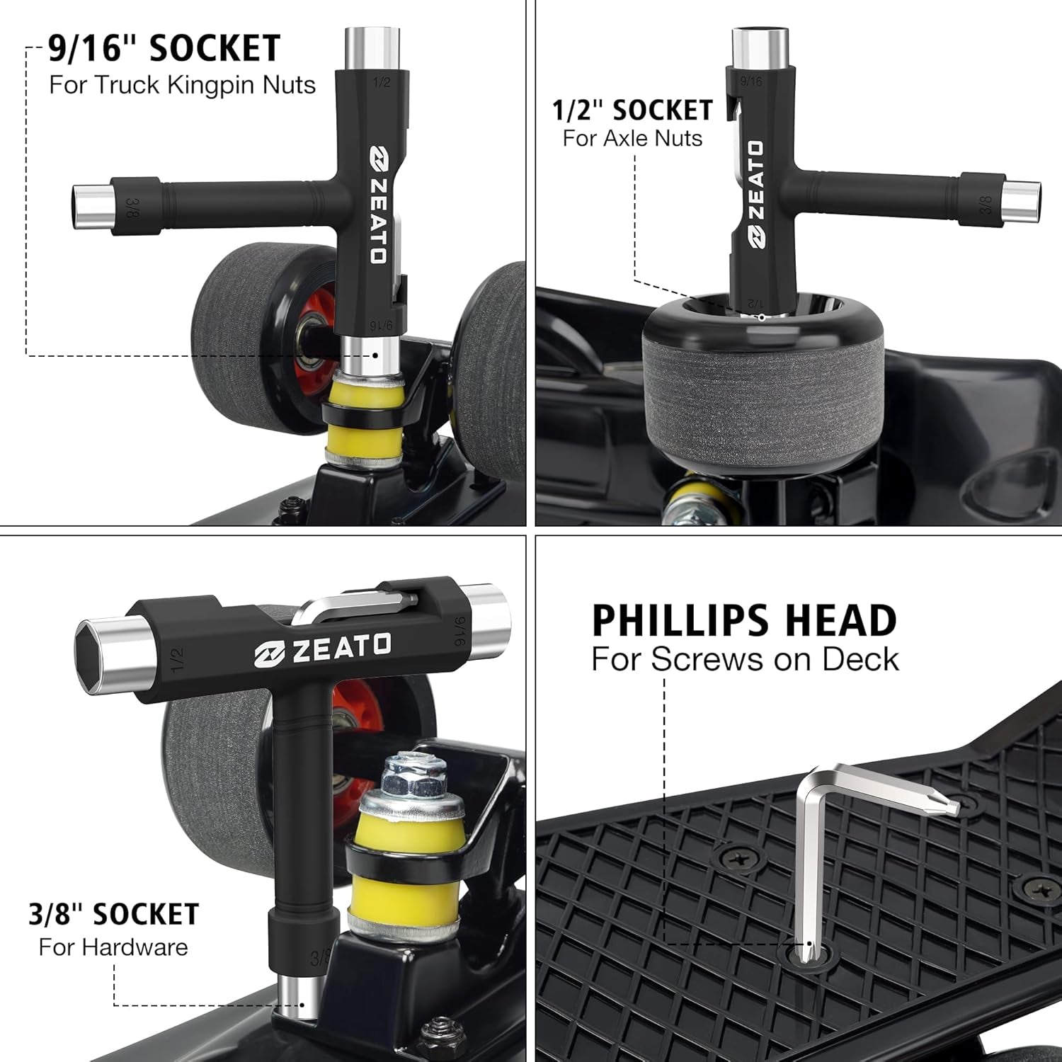 All-In-One Skate Tools Multi-Function Portable Skateboard T Tool Accessory with T-Type Allen Key and L-Type Phillips Head Wrench Screwdriver