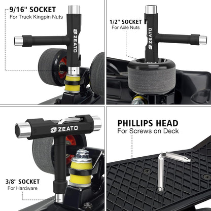 All-In-One Skate Tools Multi-Function Portable Skateboard T Tool Accessory with T-Type Allen Key and L-Type Phillips Head Wrench Screwdriver