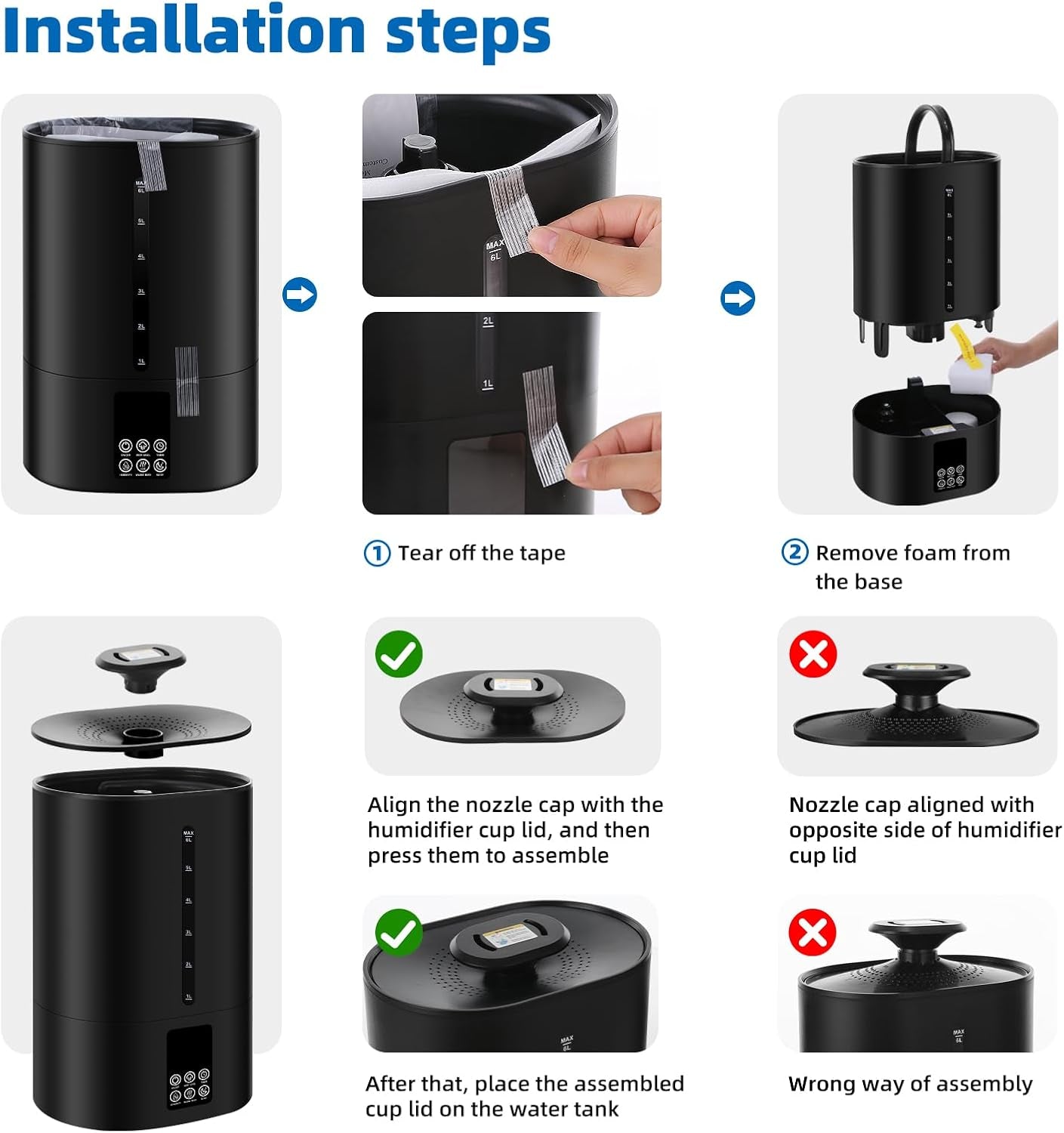 6L Humidifiers for Bedroom Large Room Home, Cool and Warm Humidifiers for Baby and Plants Mist Top Fill Desk Humidifiers Essential Oil Diffuser, Quiet with Adjustable Mist,360°Nozzle-Black