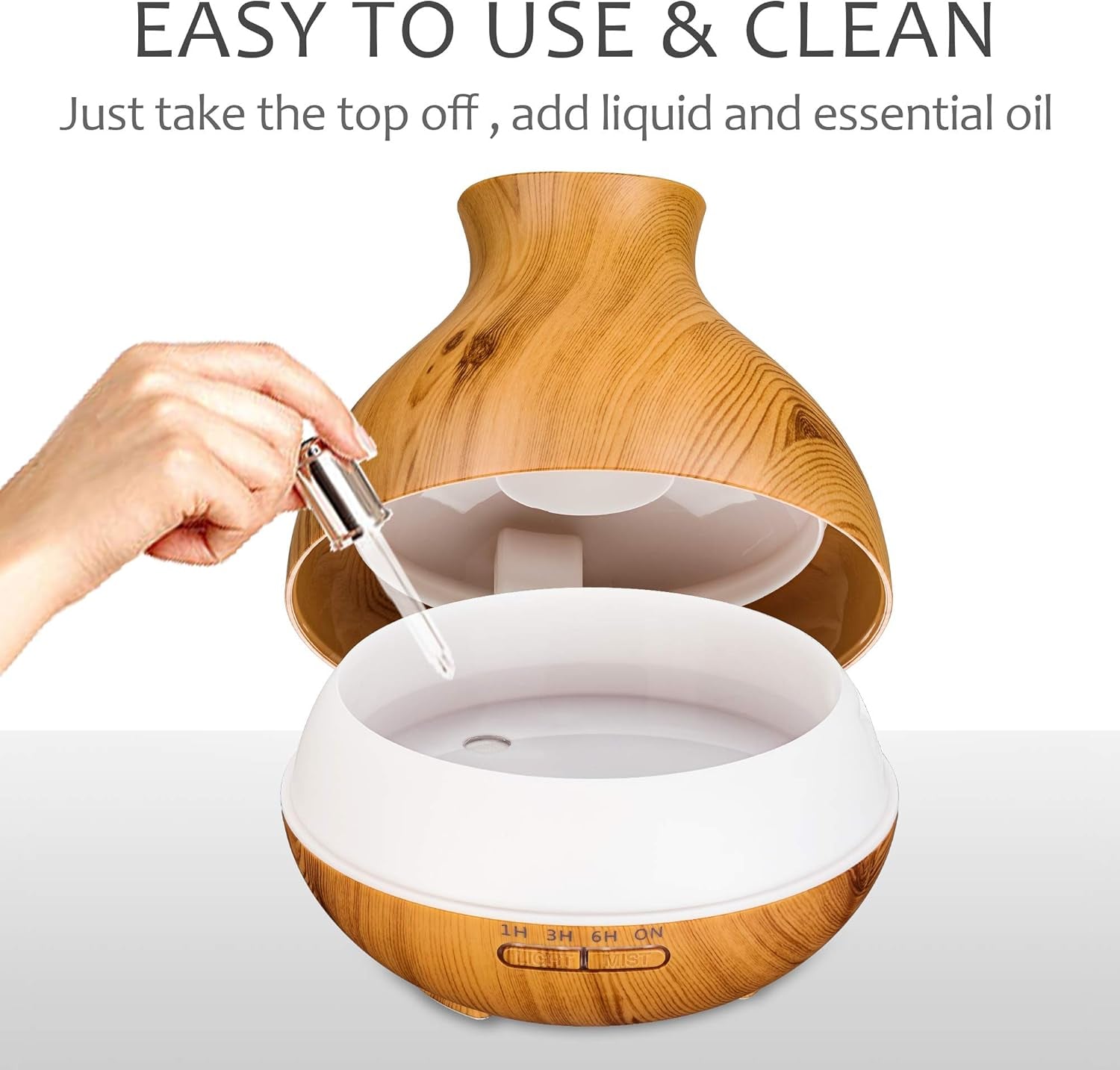 Aromatherapy Essential Oil Diffuser 550Ml 12 Hours Wood Grain Aroma Diffuser with Timer Cool Mist Humidifier for Large Room, Home, Baby Bedroom, Waterless Auto Shut-Off,7 Colors Lights Changing