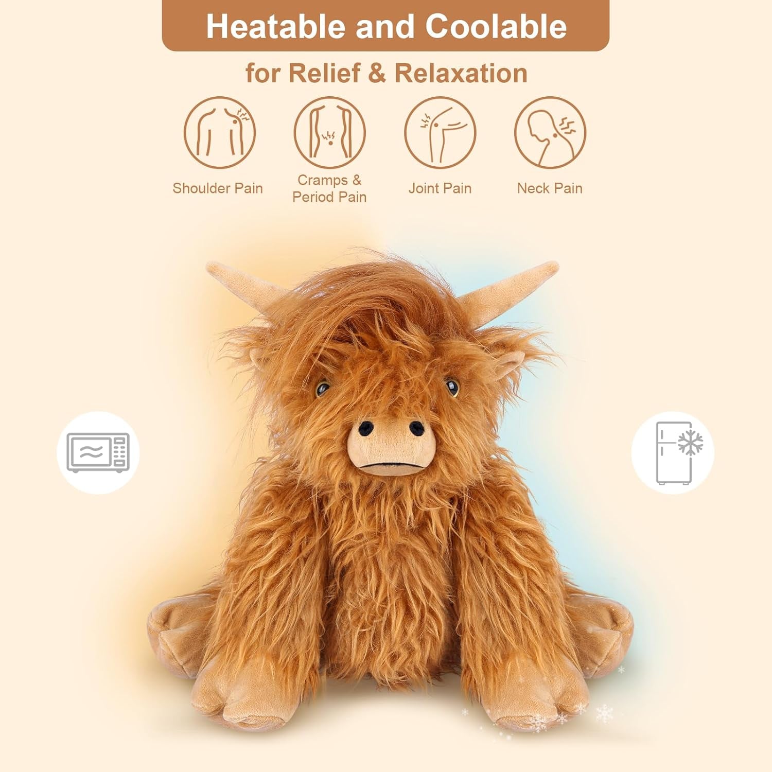 Highland Cow Stuffed Animals, Microwavable Stuffed Animals Heating Pad for Cramps & Pain, Lavender Scented Highland Cow Plush for Stress Relief, Stuffed Cow Gifts Plush Toys, Highland Cattle