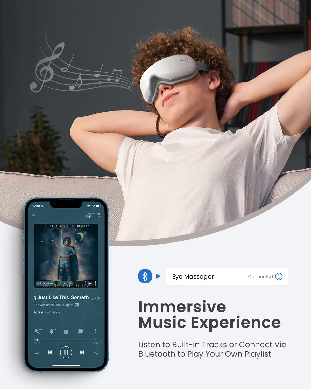Eye Massager, Birthday Valentine'S Day Gifts for Women Men, Eyeris 1 Eye Massager FSA HSA for Migraine, Sleep Mask with Heat, Remote for Eye Strain Relief, Reduce Stye Eye, Head Massager Scalp