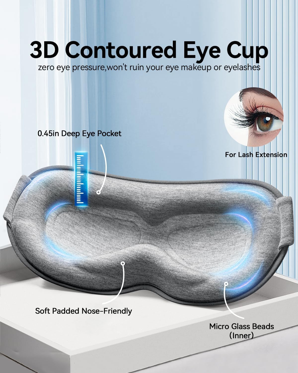 Weighted Eye Mask for Sleeping - Blackout Sleep Mask for Women Men,  Lash Extension Eye Covers, Memory Foam, 3D Contoured, Airplane Travel Essentials, Blindfold for Meditation(Gray)