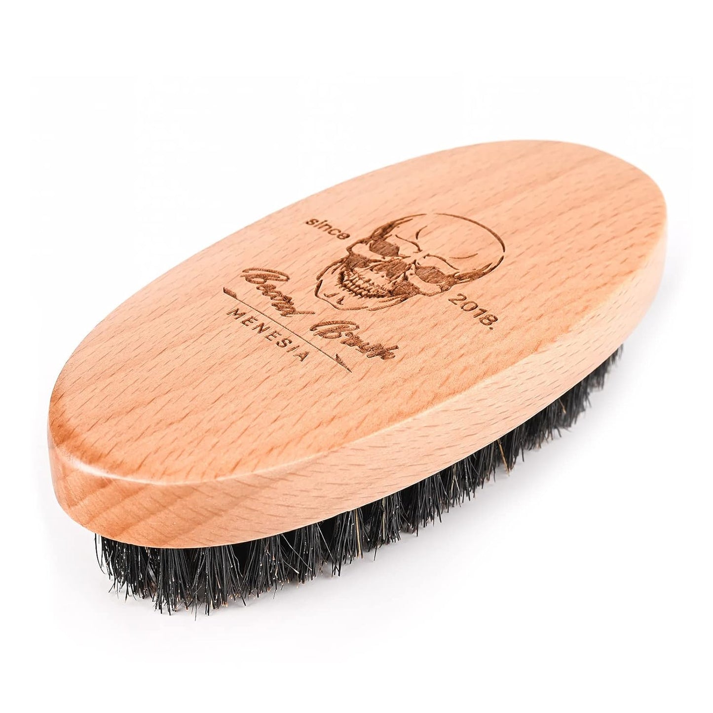 Boar Bristle Hair Beard Brush for Men, Small Soft Beard Brush, Pocket Travel Men'S Wooden Mustache Brush (Skull)