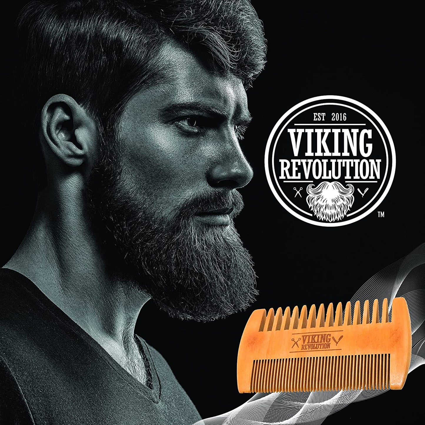 Wooden Beard Comb & Case, Dual Action Fine & Coarse Teeth, Perfect for Use with Balms and Oils, Top Pocket Comb for Beards & Mustaches by