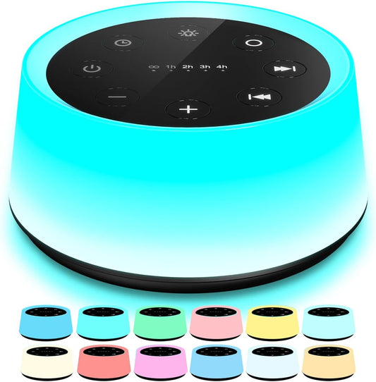 Sound Machine and White Noise Machine with 30 Soothing Sounds with 12 Colors Baby Night Light with Memory Function (Black)