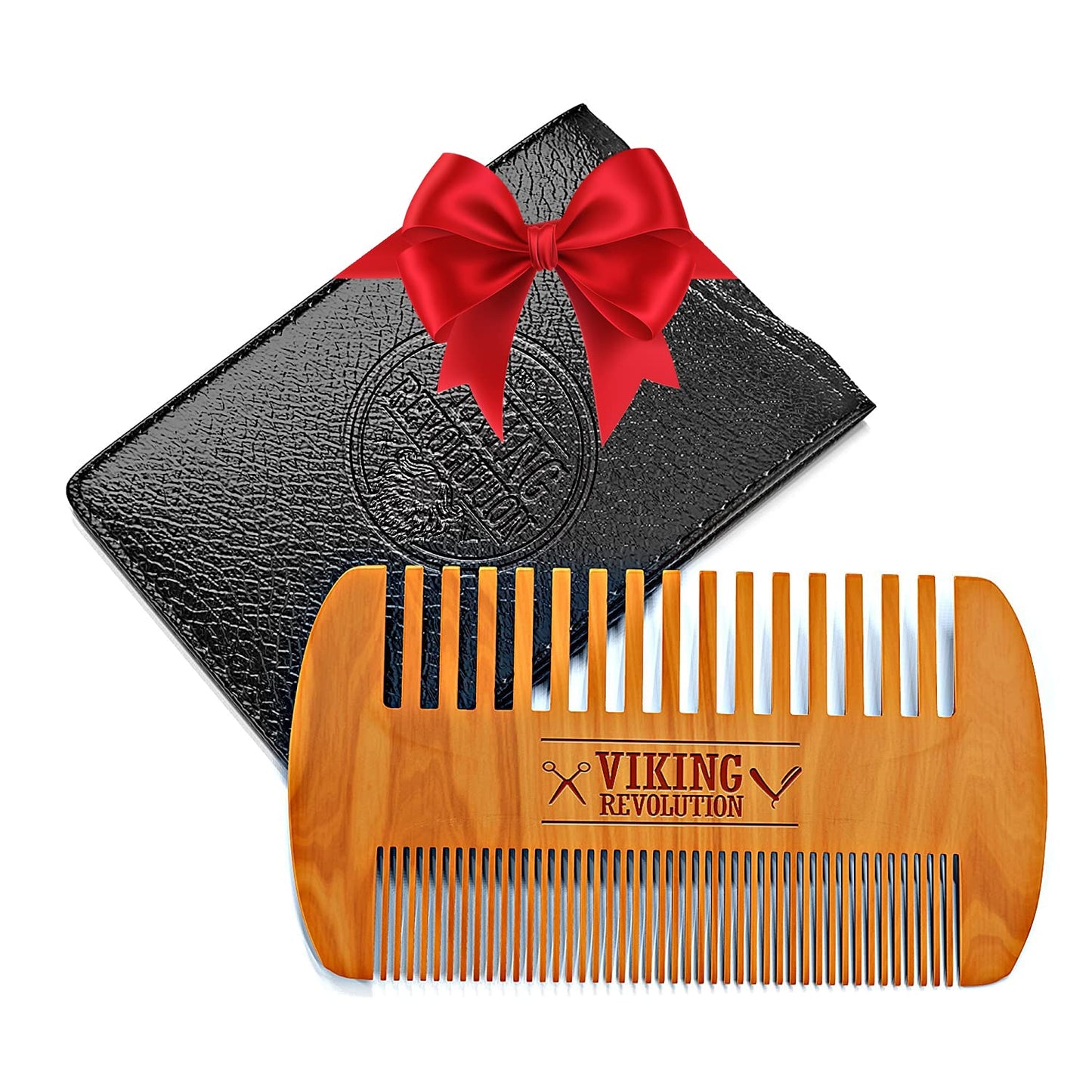 Wooden Beard Comb & Case, Dual Action Fine & Coarse Teeth, Perfect for Use with Balms and Oils, Top Pocket Comb for Beards & Mustaches by