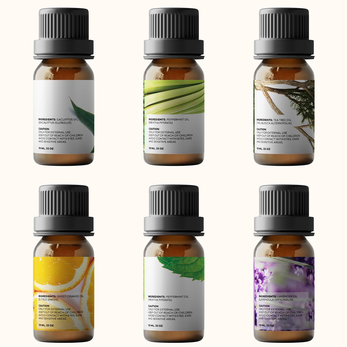 Essential Oils Set  - Top 6 Aromatherapy Oils Gift Set for Diffusers, Home Care, Candel Making Scents, Fragrance -Eucalyptus, Lavender, Lemongrass, Sweet Orange, Peppermint, Tea Tree (10Ml)