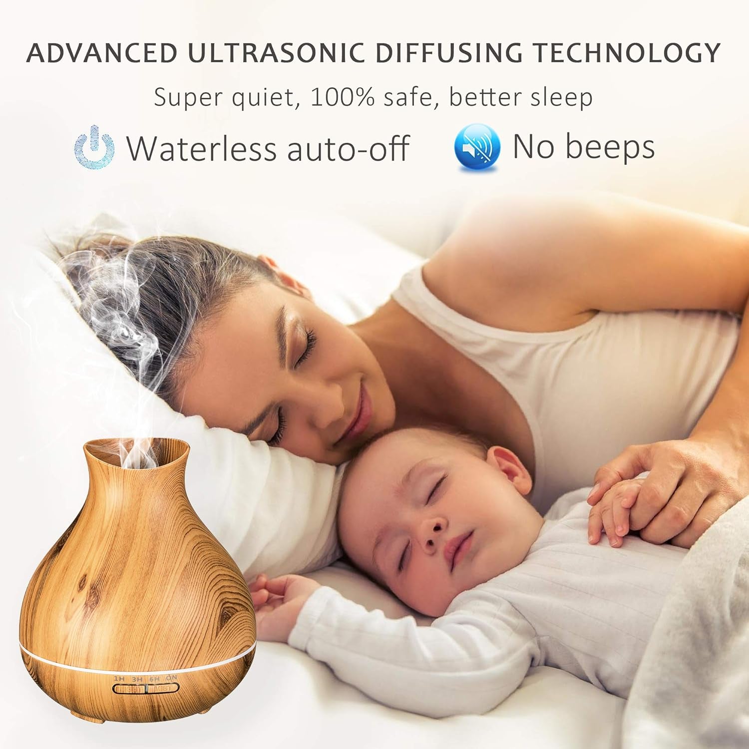 Aromatherapy Essential Oil Diffuser 550Ml 12 Hours Wood Grain Aroma Diffuser with Timer Cool Mist Humidifier for Large Room, Home, Baby Bedroom, Waterless Auto Shut-Off,7 Colors Lights Changing