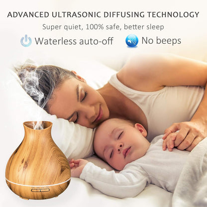 Aromatherapy Essential Oil Diffuser 550Ml 12 Hours Wood Grain Aroma Diffuser with Timer Cool Mist Humidifier for Large Room, Home, Baby Bedroom, Waterless Auto Shut-Off,7 Colors Lights Changing