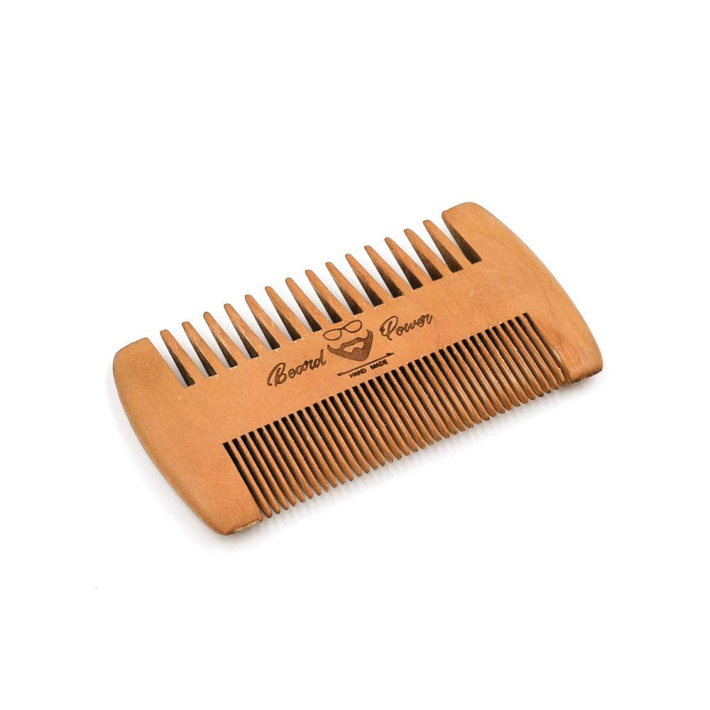 Wooden Comb with Durable Case - Fine & Coarse Teeth, Pocket Comb for Beards, Mustaches & Hair, Brown Deer Design