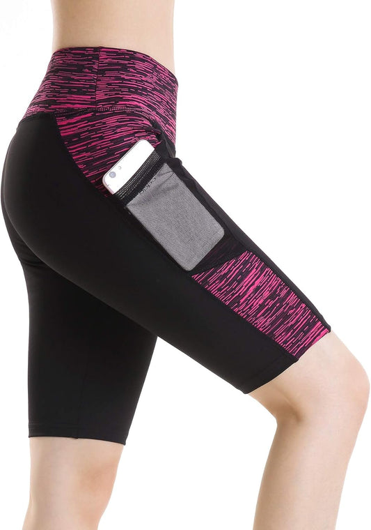 Women'S Knee Length Biker Shorts Tight Compression Yoga Shorts with Pockets