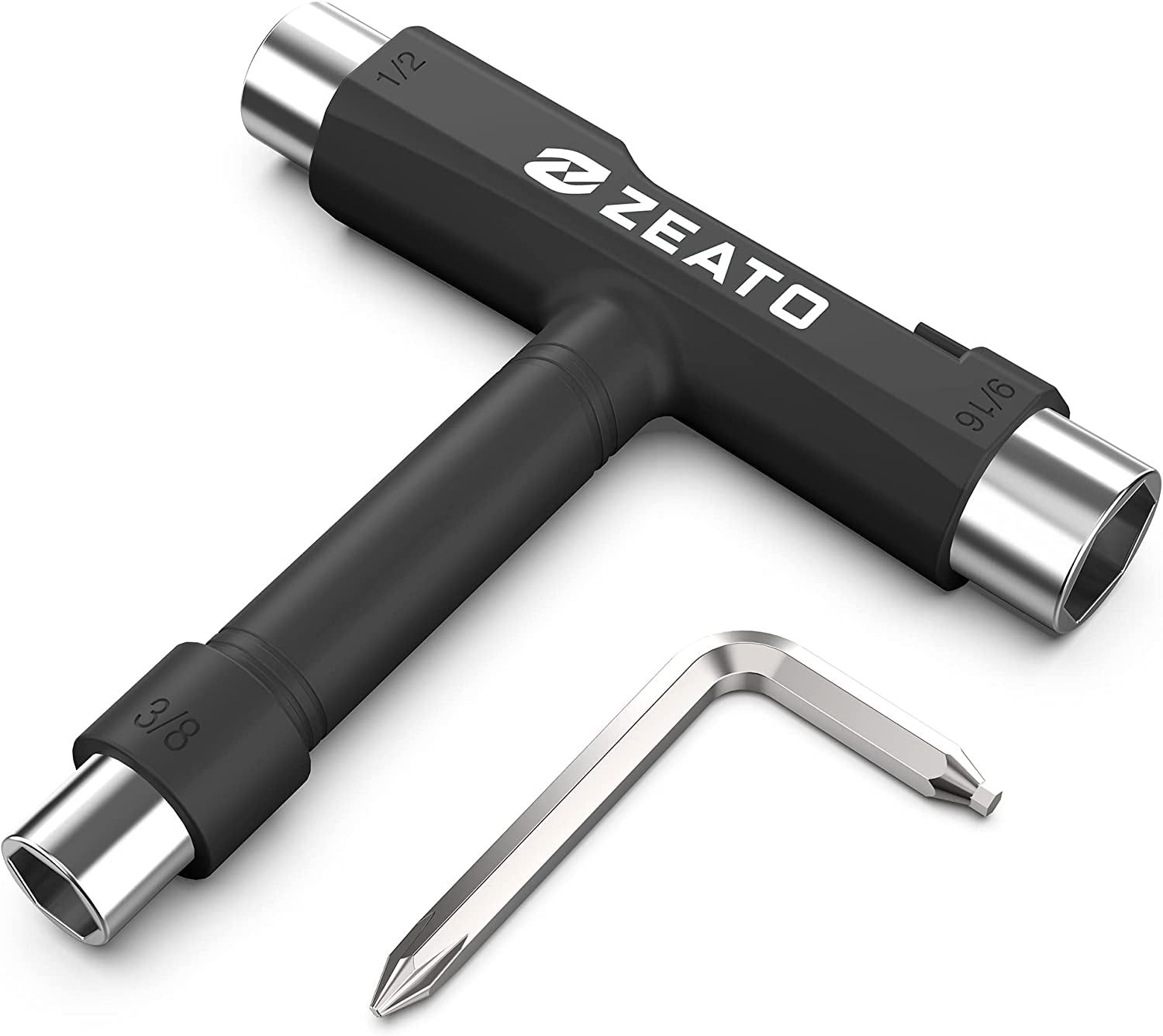 All-In-One Skate Tools Multi-Function Portable Skateboard T Tool Accessory with T-Type Allen Key and L-Type Phillips Head Wrench Screwdriver
