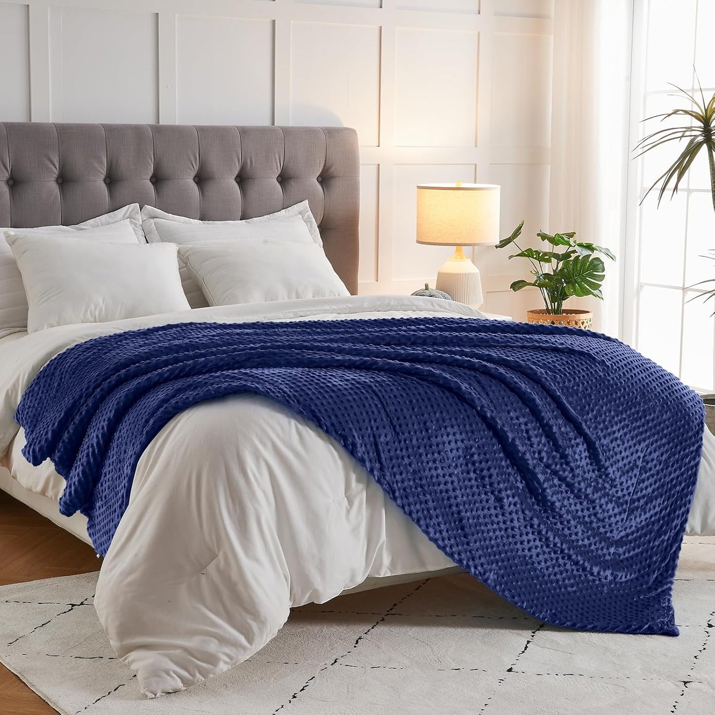 Weighted Blanket with Cover Removable Soft Blue Heavy Blanket Microfiber Washable Heated Weighted Throw Blanket Winter Warm Weighted Comforter 7Lbs, 40 * 60