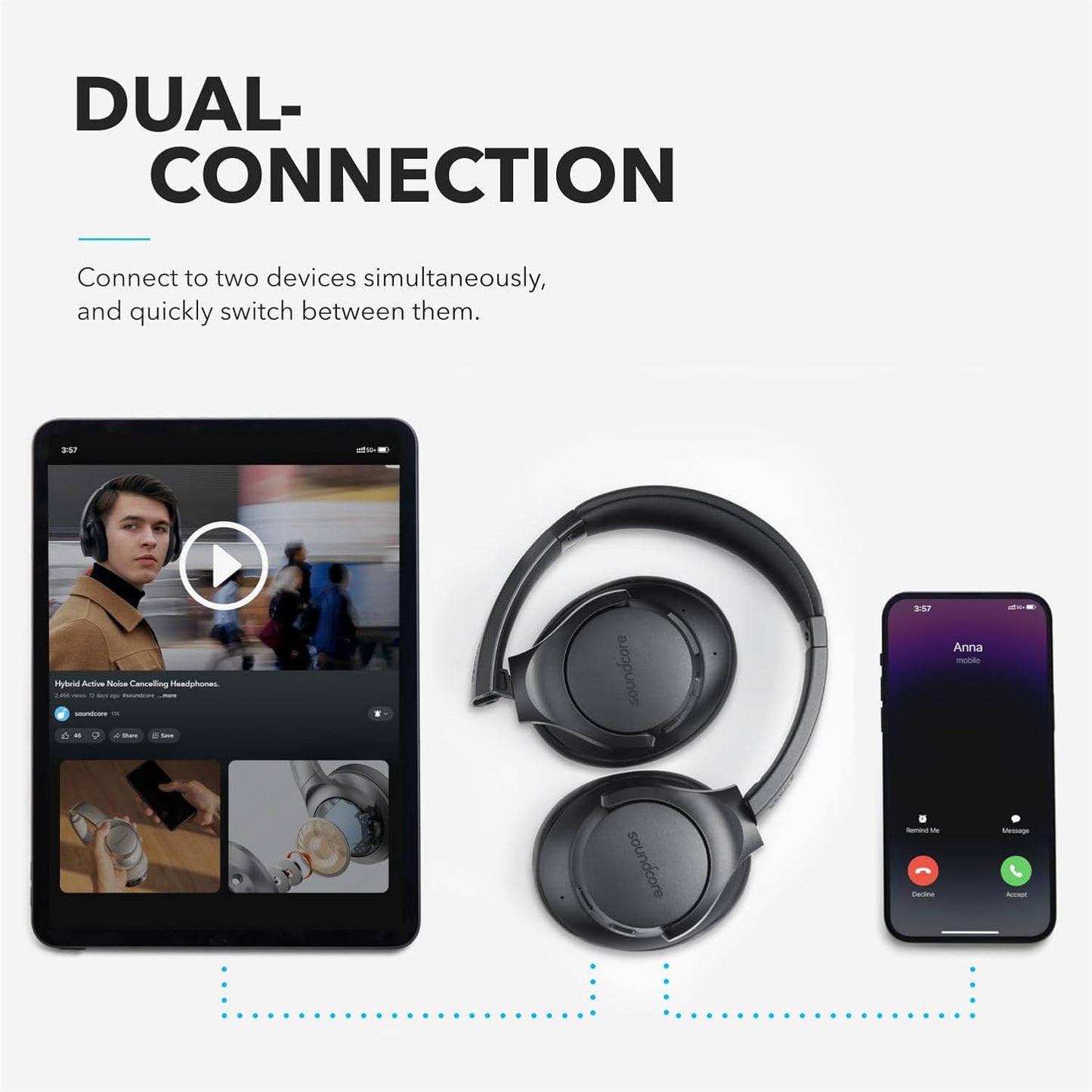Life Q20 Hybrid Active Noise Cancelling Headphones, Wireless over Ear Bluetooth Headphones, 60H Playtime, Hi-Res Audio, Deep Bass, Memory Foam Ear Cups, Travel, Office