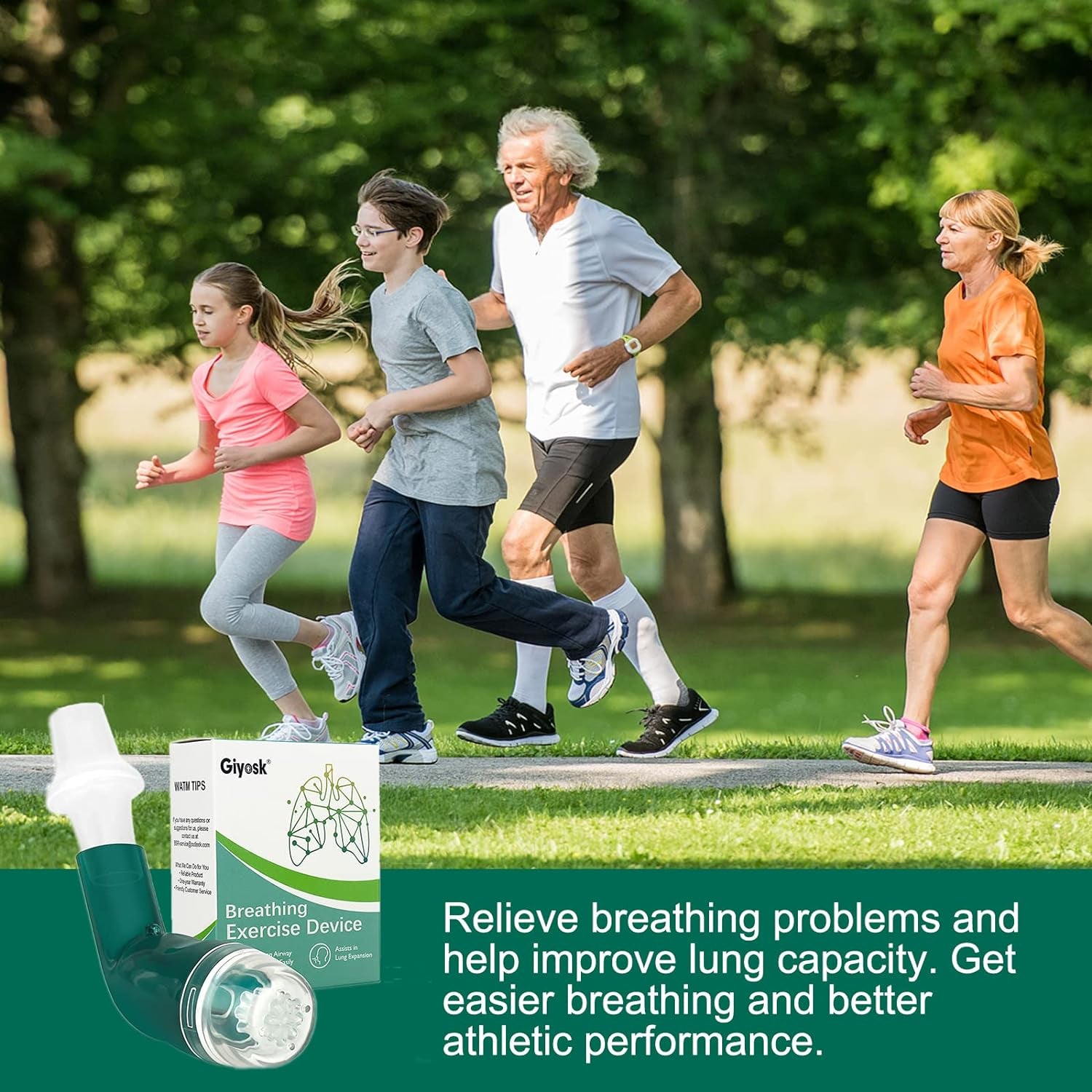 Breathing Exercise Device for Lungs, Lung Expansion and Mucus Relief Device, Portable Expiratory Breathing Exerciser with a Set of Accessories, Breathing Trainer for Lung Cleanse(Green)