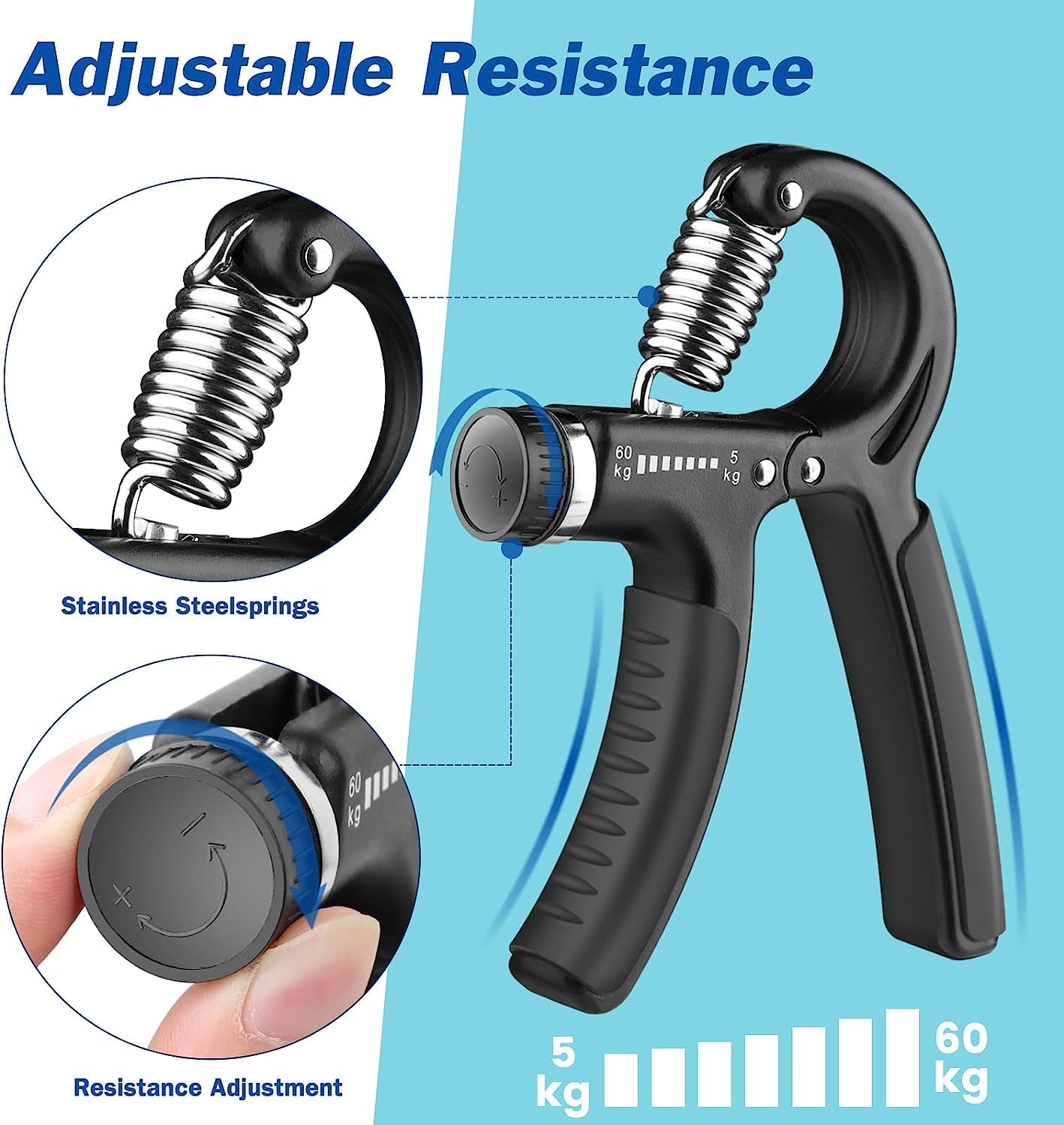Grip Strength Trainer, Hand Grip Exerciser Strengthener with Adjustable Resistance 11-132 Lbs (5-60Kg), Forearm Strengthener, Hand Exerciser for Muscle Building and Injury Recover