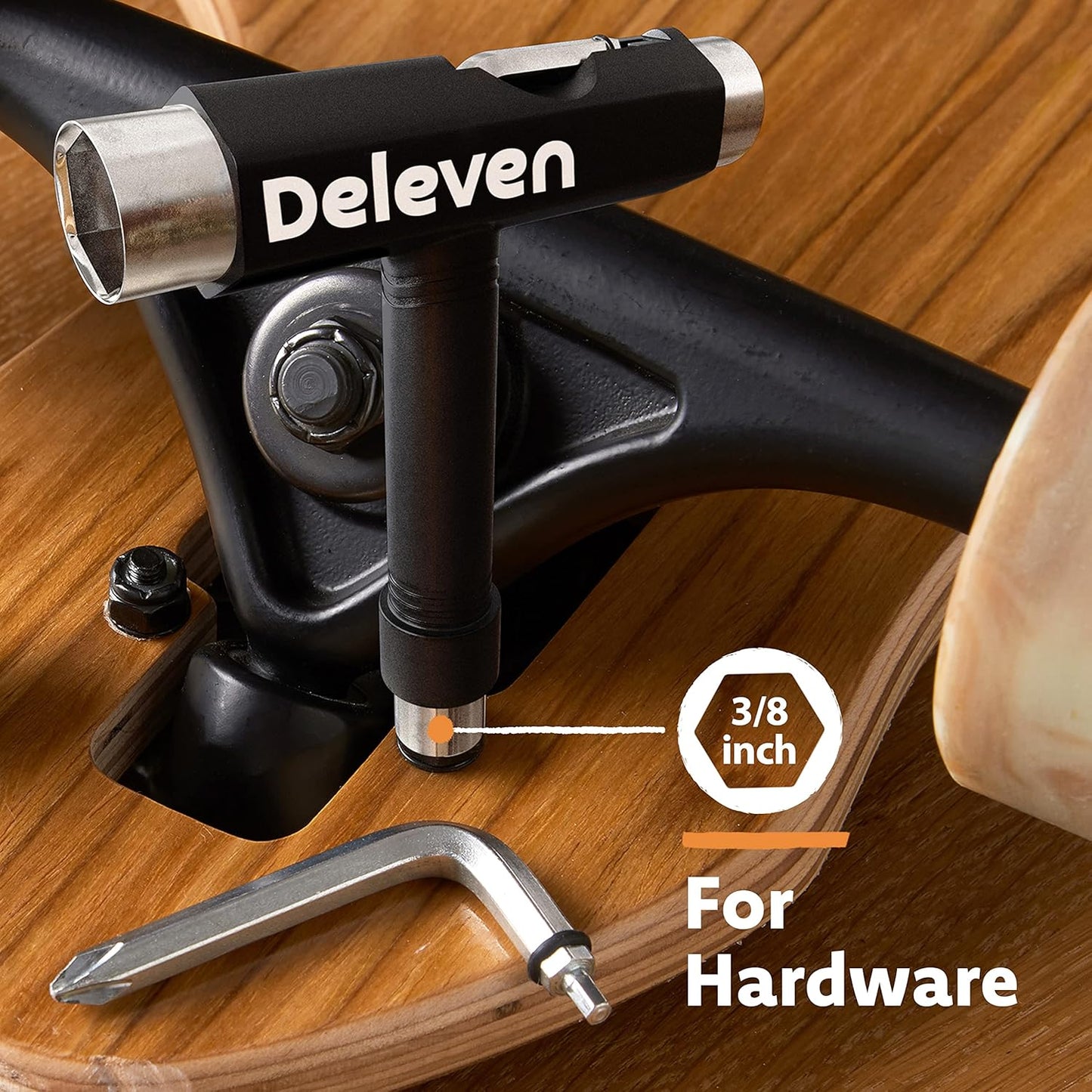 Deleven Skate Tool All-In-One Lightweight Portable Skateboard Tool - T Tool with Allen Wrench, Phillips Head Screwdriver - Adjust Roller Skates, Longboards, Skateboards, Quads, Wheels, Trucks, Kingpin