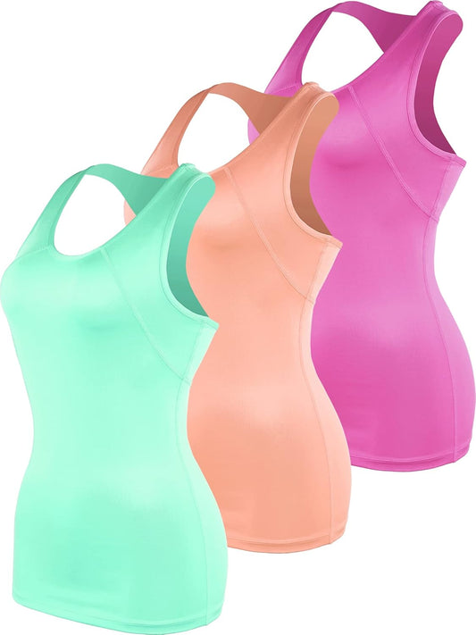 Women Dry Fit Workout Tank Top for Women Running Shirts, Purple, Light Green, Orange, X-Large