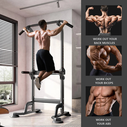 Adjustable Height Power Tower Pull Up Bar for Ultimate Strength Training – Black