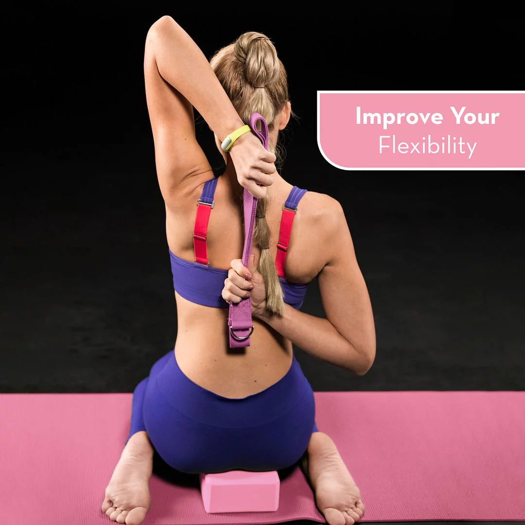 Premium 72" Non-Slip Yoga Mat Set with Blocks, Strap, and Towels - Stylish Pink Design