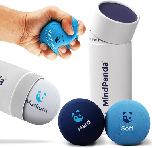 Mind & Body Stress Balls for Adults - Triple Density Squeeze Balls for Hand Therapy & Grip Strengthening - Stress & Anxiety Relief - Physical Therapy Support - Soft, Medium, Hard Gel Core