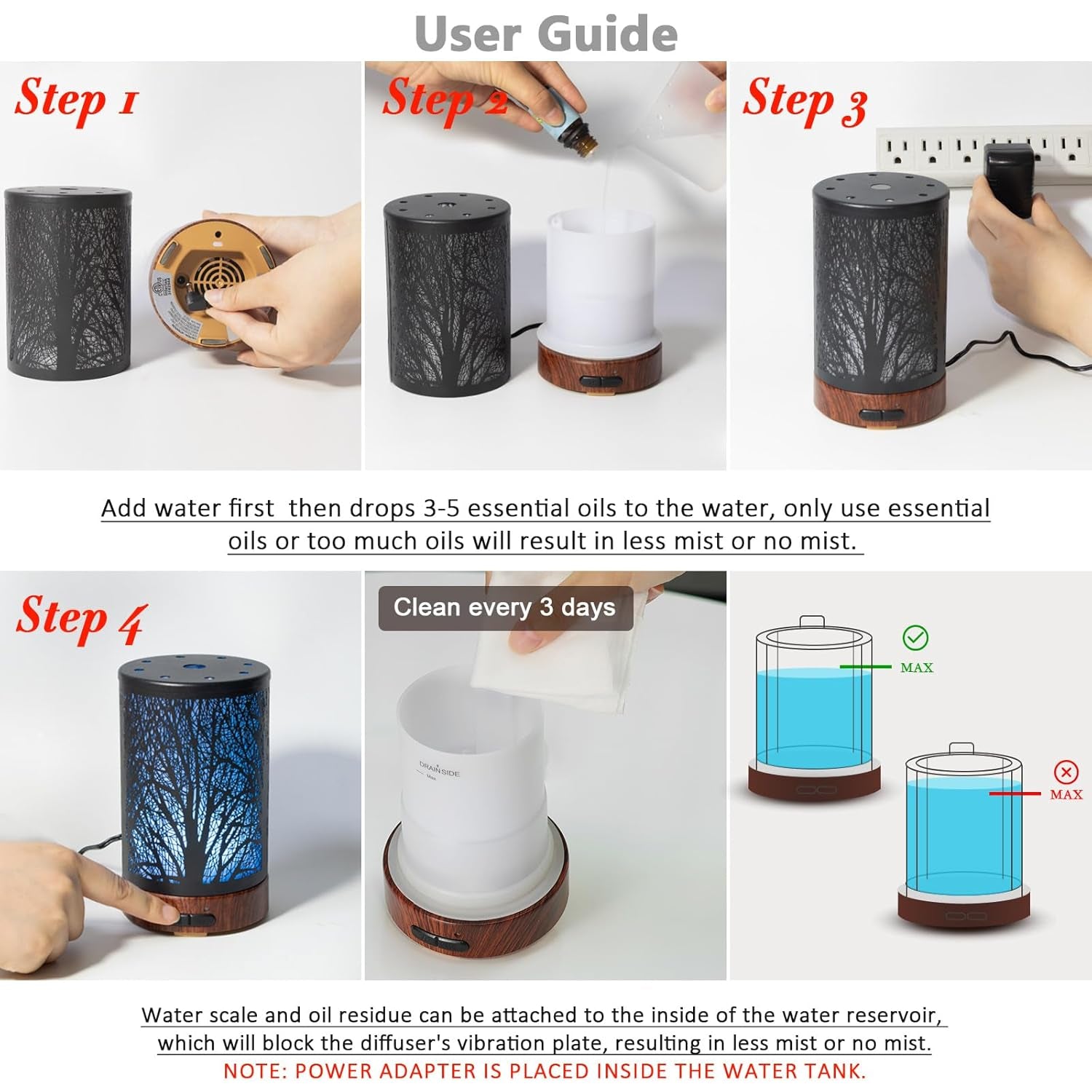 Essential Oil Diffuser 150Ml Metal Aromatherapy Oil Diffuser Ultrasonic Cool Mist Diffuser with Auto Shut-Off Protection,7 Colors Changed LED for Home Office SPA Yoga