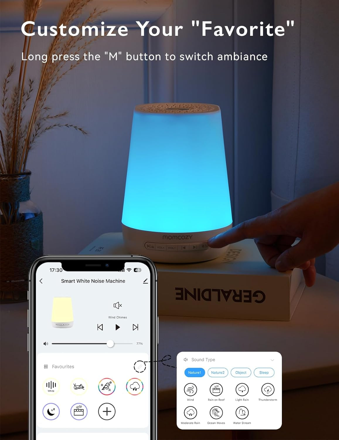 Baby Sound Machine,  White Noise Machine for Baby Sleeping with Night Light, Toddler Sleep Trainer 34 Soothing Sleep Sounds, Timer, App Remote Control, Personal Sleep Routine Alarm Clock(Blue)