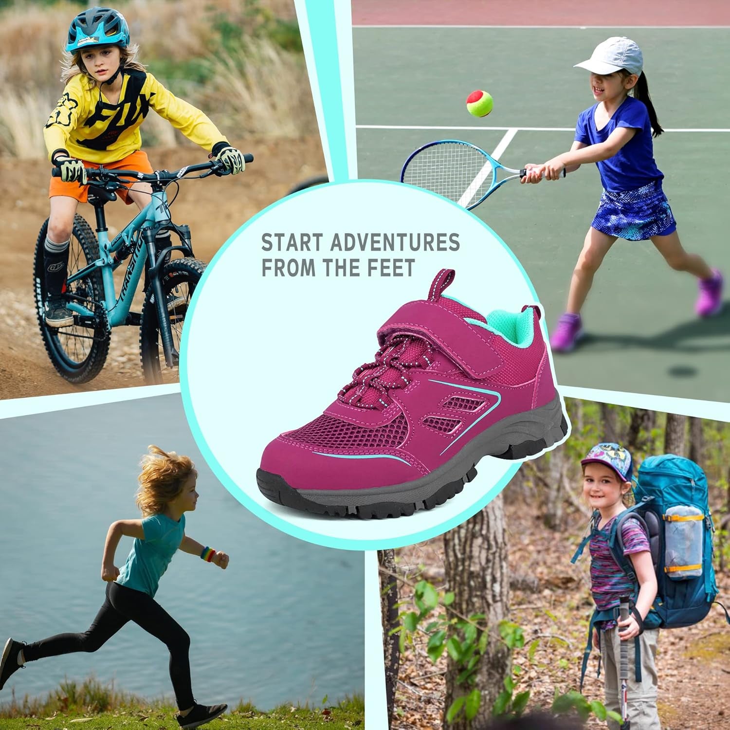Kids Trail Running Shoes Boys Hiking Shoes Girls Hiking Boots Tennis Outdoor Slip Resistant Comfortable Sneakers for Big Kid Purple Size 5