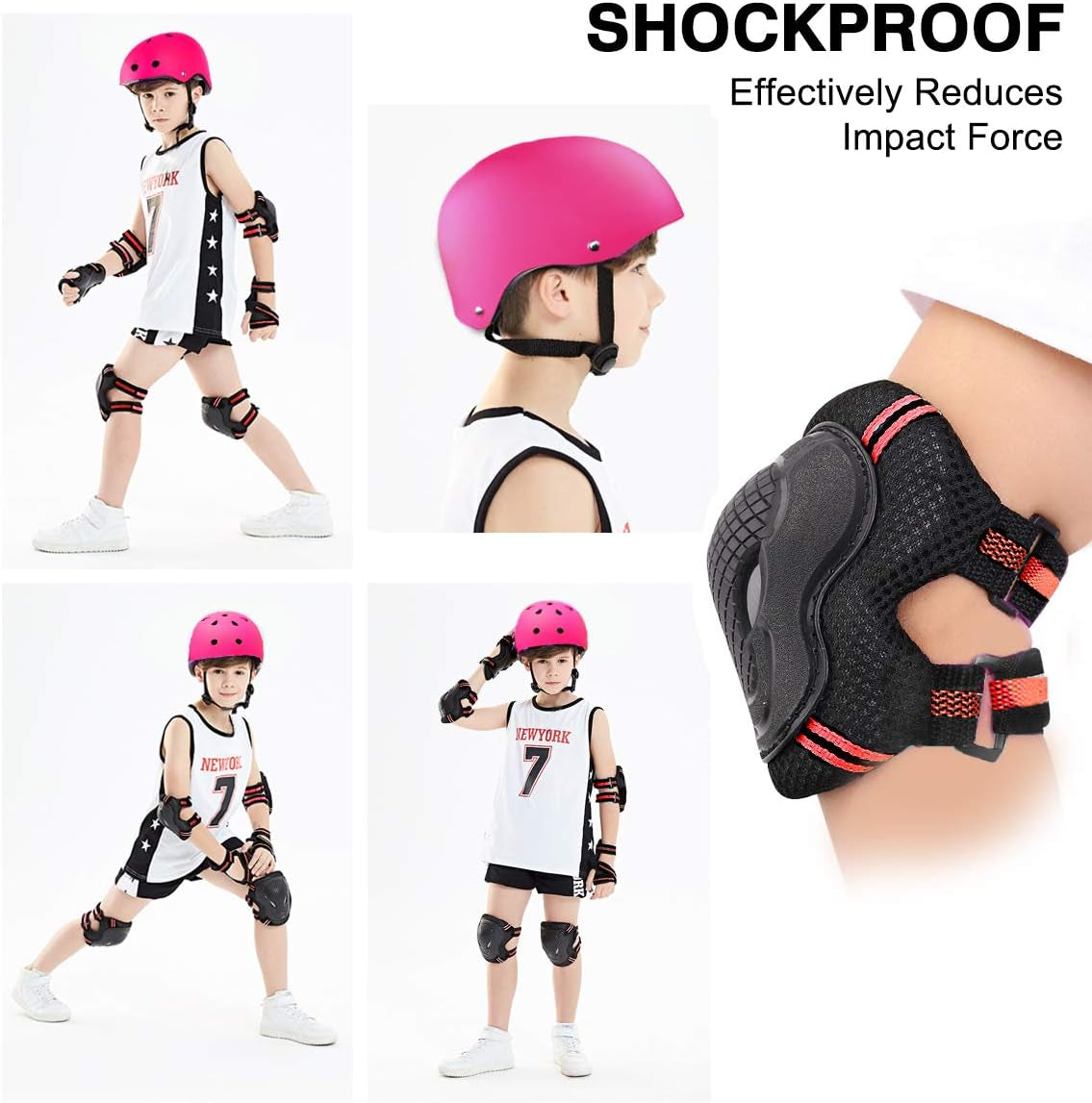 Adjustable Skateboard Skate Helmet with Protective Gear Knee Pads Elbow Pads Wrist Pads for Youth Outdoor Sports, BMX, Skateboard, Scooter, Bike, Roller, Kid'S Protective Gear Set Rose M