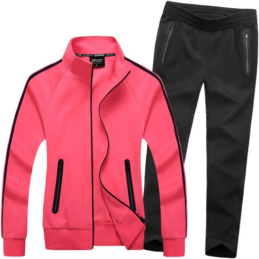 Women'S Athletic Full Zip Jogging Sports Tracksuit Casual Sweat Suit Set Pink L