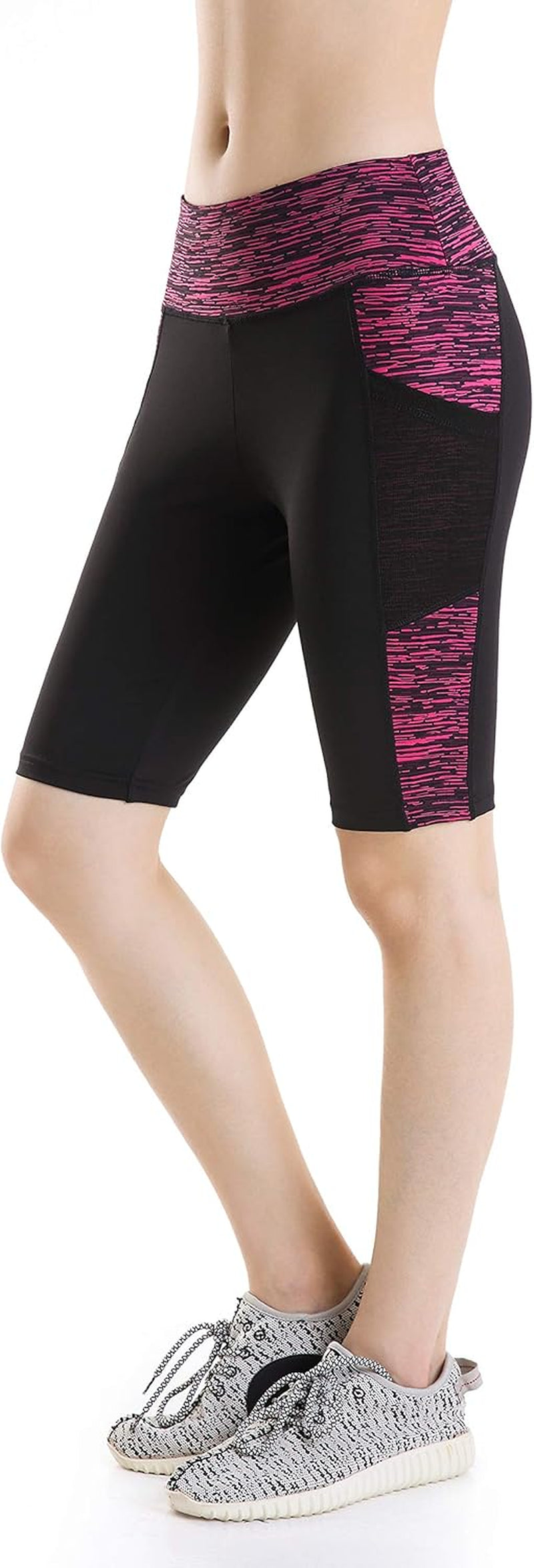 Women'S Knee Length Biker Shorts Tight Compression Yoga Shorts with Pockets