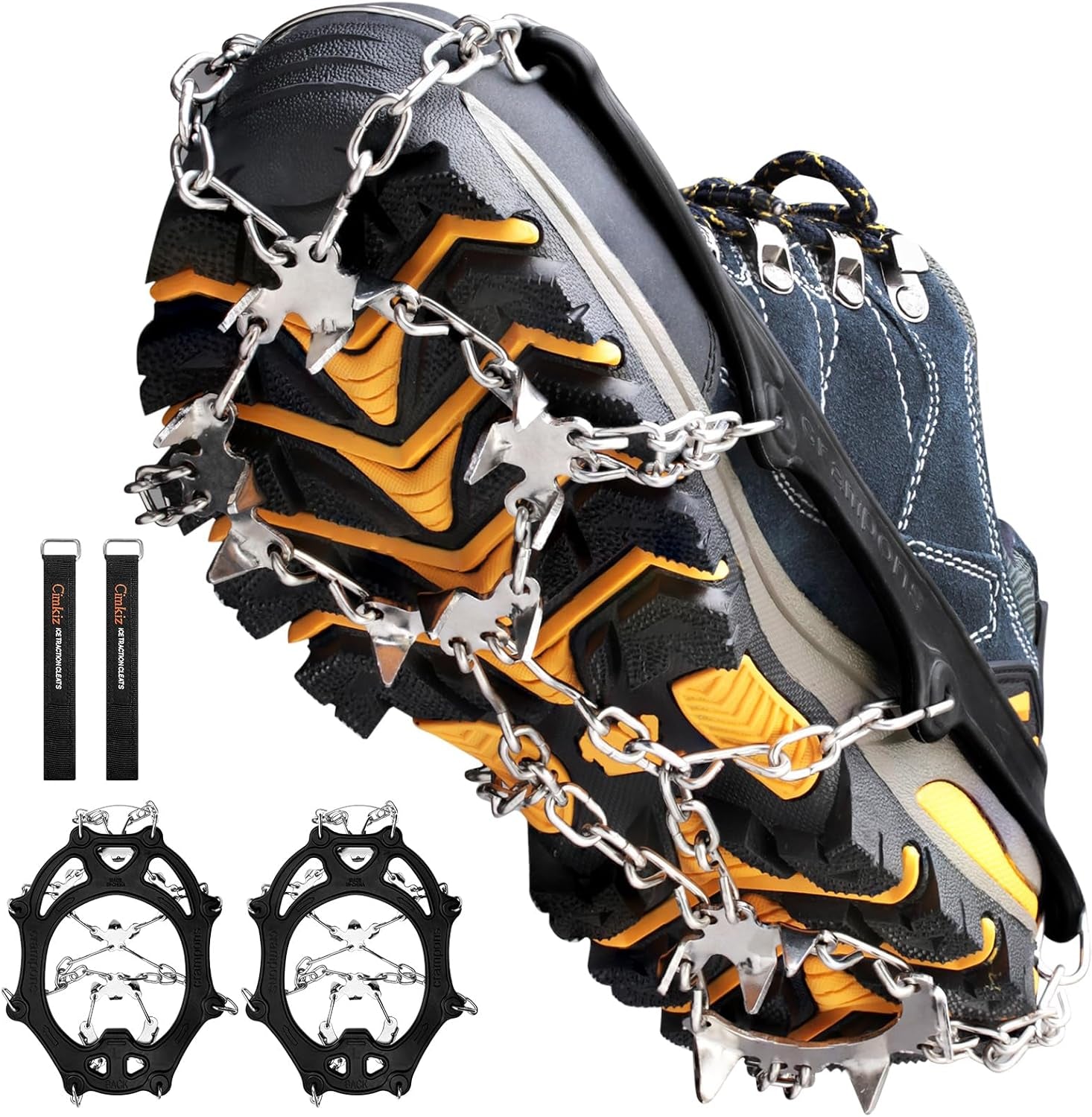 Crampons Ice Cleats Traction Snow Grips for Boots Shoes Women Men anti Slip 19 Stainless Steel Spikes Safe Protect for Hiking Fishing Walking Climbing Mountaineering
