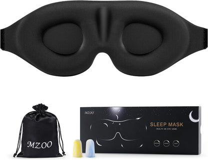 Sleep Eye Mask for Men Women, Zero Eye Pressure 3D Sleeping Mask, Light Blocking Patented Design Night Blindfold, Soft Eye Shade Cover for Travel, Black