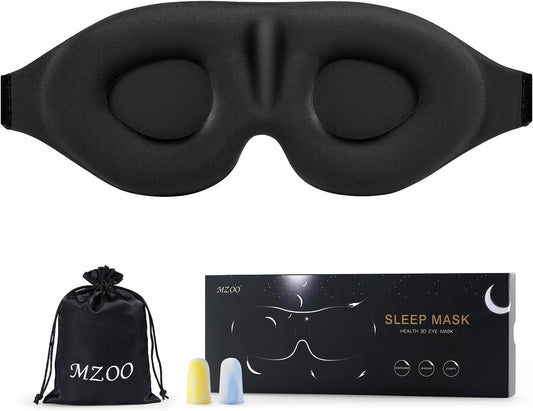 Sleep Eye Mask for Men Women, Zero Eye Pressure 3D Sleeping Mask, Light Blocking Patented Design Night Blindfold, Soft Eye Shade Cover for Travel, Black