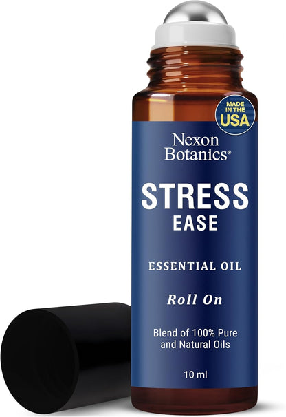 Stress Ease Essential Oil Roll on Blend 10Ml - Natural Stress Relief Essential Oils Roll-On - Pure Lavender, Geranium and Frankincense Oil Blend - Stress Away -