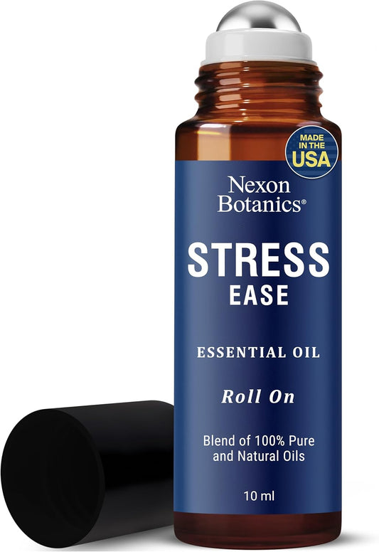 Stress Ease Essential Oil Roll on Blend 10Ml - Natural Stress Relief Essential Oils Roll-On - Pure Lavender, Geranium and Frankincense Oil Blend - Stress Away -