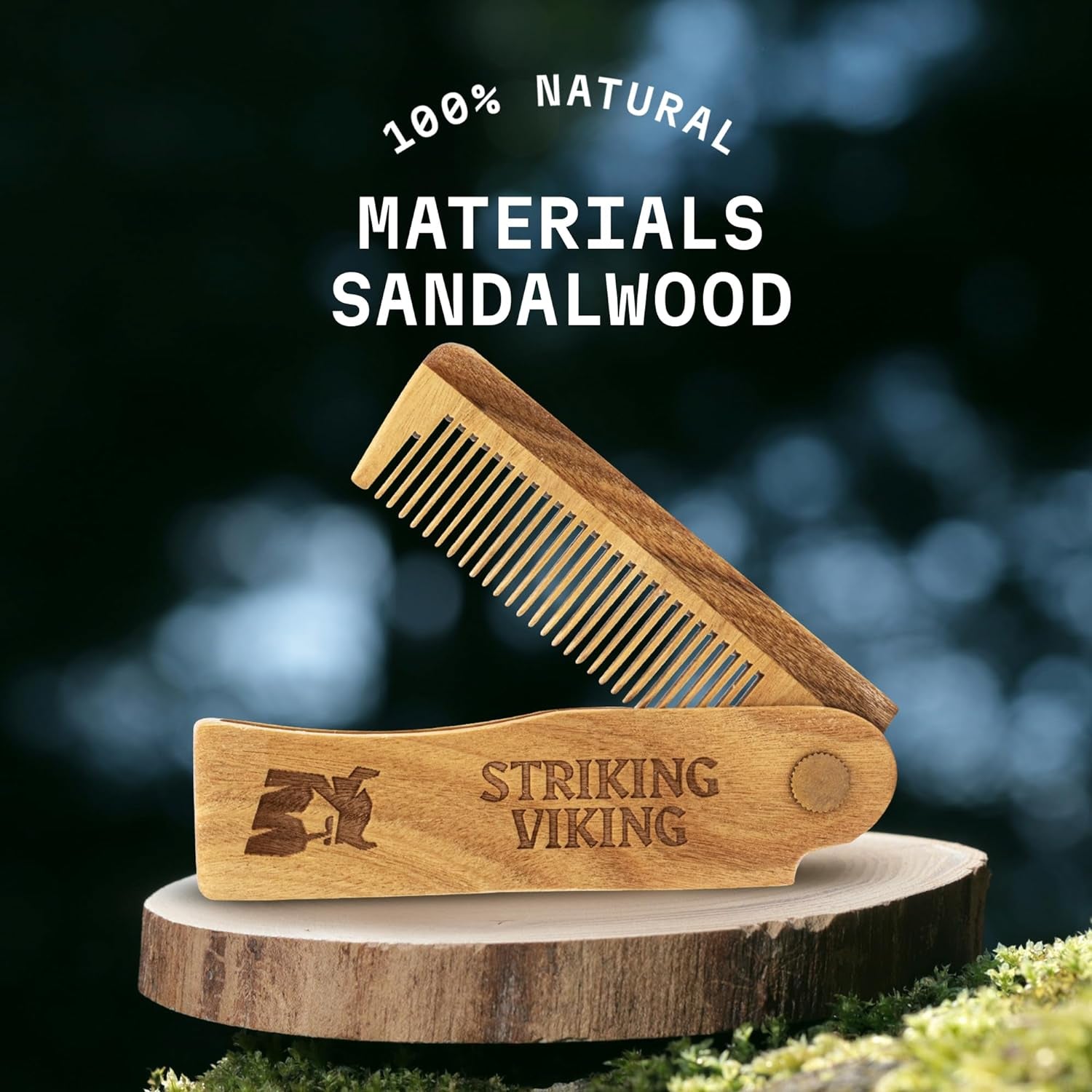 Folding Wooden Comb for Men - Sandalwood Switchblade Beard Comb for Grooming and Styling - Use Dry or with Oils & Balms