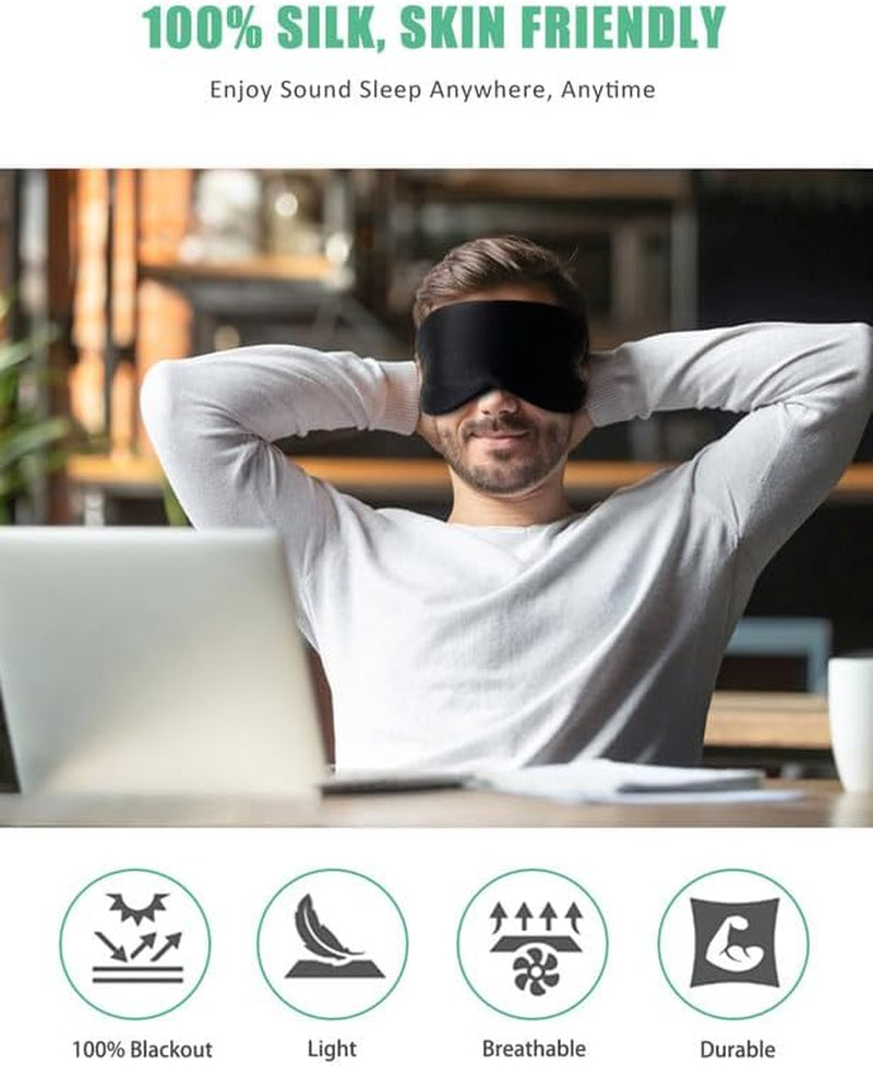 Sleep Mask, 2 Pack 100% Real Natural Pure Silk Eye Masks with Adjustable Strap for Sleeping, Mulberry Silk Eye Sleep Shade Cover, Block Light Reduces Puffy Eyes Traveling Gifts