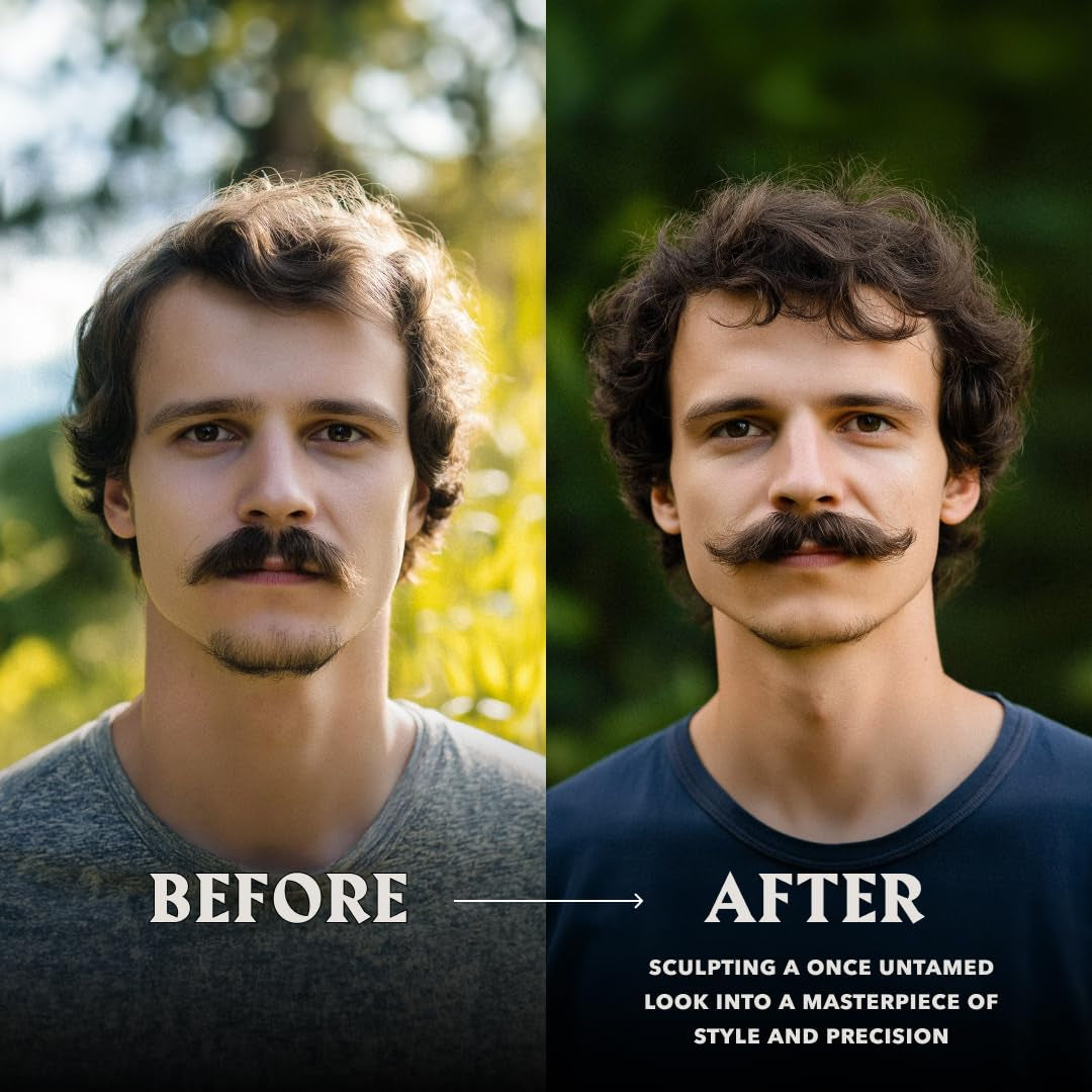 Mustache Wax & Comb Kit - Beard & Moustache Wax for Men with Strong Hold Natural Beeswax - Helps Tame Style & Groom (Sandalwood Scent, 2 Ounce Size) - Mustache Styling Wax - Mens Comb